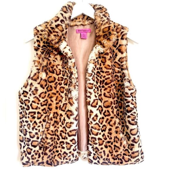 Betsy Johnson Faux Fur Leopard Animal
Print Vest Size Small pockets front zip - Picture 1 of 6